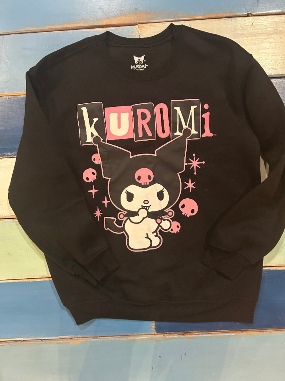 Sanrio Kuromi Black Pink Graphic Crewneck Sweatshirt Kawaii Goth Medium